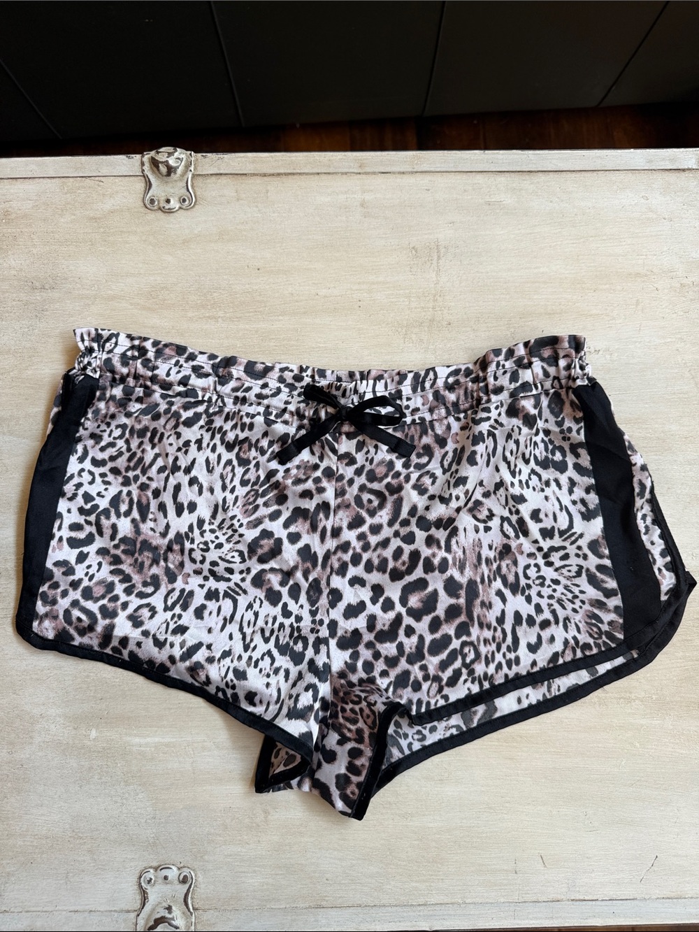 Victoria's Secret Leopard Satin Lounge Shorts with Black Trim